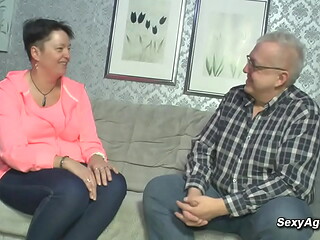 Amateur German old couple enjoying passionate sex on the couch