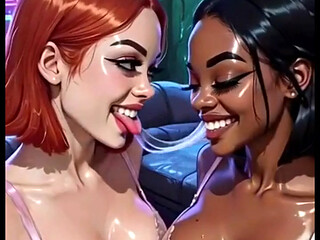 Beautiful Lesbians Tongue and Kiss Fetish, Ai Animation