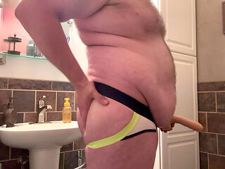 Jockstrap chub fucks himself with dildo!