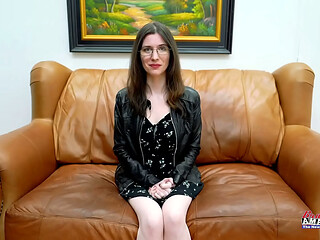 Inked Nerdy Hazel OConnor Petite Brunette With Glasses Teases And Sucks!