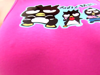 Sexy brunette chick showing her huge boobs