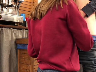First Blowjob at Work - Sucking a Cock While Kneeling Under the Bar Counter