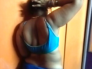 Blue Bra and panties wearing aunty enjoying sex
