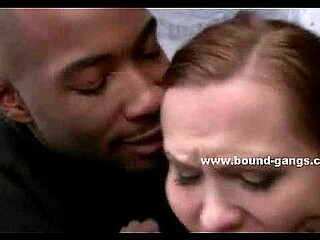Busty brunette slut gets gangbanged in stockings