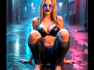Cyberpunk goth revealing breasts in a dark alley - short compilation 2 - Nyx Loops - AI generated