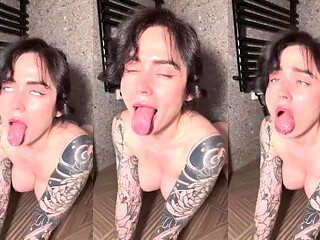 Tattooed beauty licks lips begging for cock