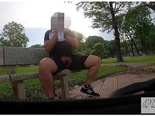 Teaser: After My Run! Hairy Pussy Park Bench Crotchless Flash