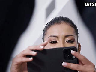 Mariana Martix Oils Up Her Big Tits in a Mirror... Then Gets on Her Knees Ready to Suck Fucking Cock