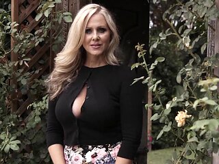 Fucking in missionary ends with cum on tits for busty Julia Ann