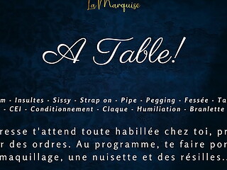 A table! - French audio femdom milking table sissy cei