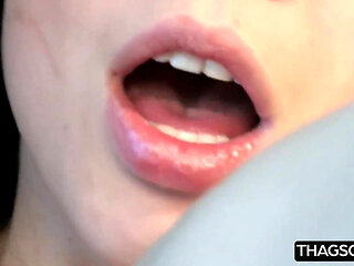 Horny Brunette Pleasures Herself with Dildo on Leather Couch