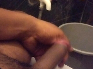 Men mastrubation in bathroom