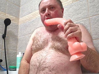 Long dildo up my fat ass