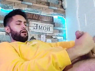 Jerking off, lots of precum, hard as rock and strong orgasm