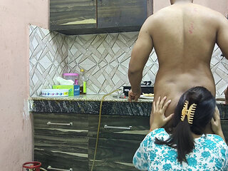 Beautiful Indian Step Mom Pussy and Ass Fucked Hard by Step Son While He Is in Kitchen to Seducing