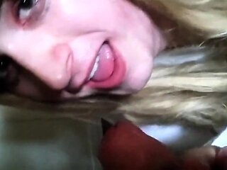 Blonde Crossdresser Swallows Huge Load from Older Man