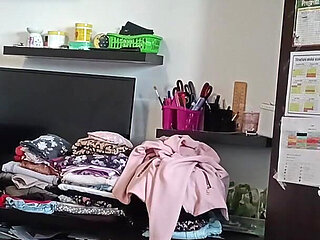 Amateur Wife Has Fun Trying on Clothes and Cutting Them.