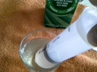 Milforpleasure's 4 Big Syringe White Wine Enema Punishment for Italian MILF Slave