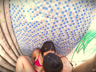 Outdoor Shower FFM, Two Mouths and a Golden Shower