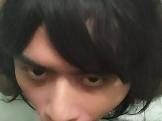 Sissy Marco blowjob dildo POV