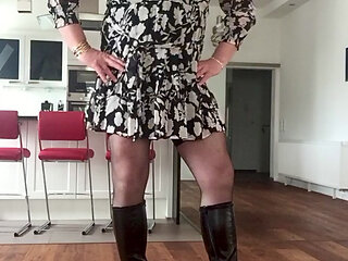 Nicki Crossdress Sexy Dress, Hold-Ups and High Heels Boots