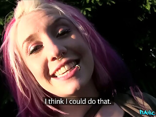 Pink Haired AMERICAN BABE with Big BOOBS fucked Outdoors in Public - Public Agent