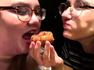 Fetish brunette lesbians piss and drink each others urine