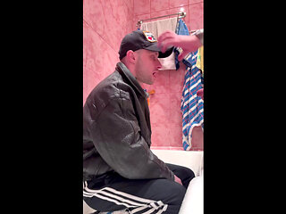 Scally Chav Guy in Leather and Sport Gear Get Pissing