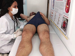 Skinny Nurse Observes Patient's Erection