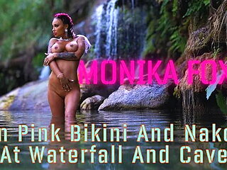In Pink Bikini and Naked at Waterfall and Cave