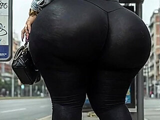 "Masked BBW Changes from Black Leggings to Tiny Thong at Public Bus Stop"