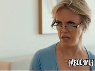 Busty MILF rides stepson's hard cock