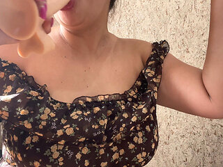 Sexy Girlfriend Has Fun with a Dildo - Big Cock