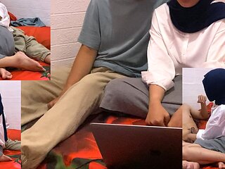 Hijab Girl College Handjob Dick While Doing College Assignment With Her Friend