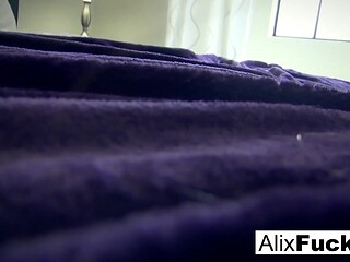 Busty blonde Alix Lynx gives a sloppy blowjob to a hung stud in POV home movie