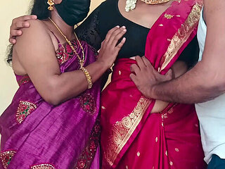 Indian sisters Pushpa Valli and Laxi Ammu enjoy threesome romance with neighbor bachelor in bed