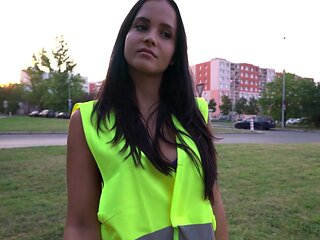Busty brunette Jennifer Mendez earns an extra dollar with her tight pussy