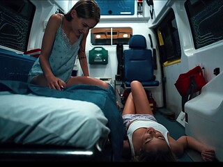 Lesbian lovers get parasited in ambulance