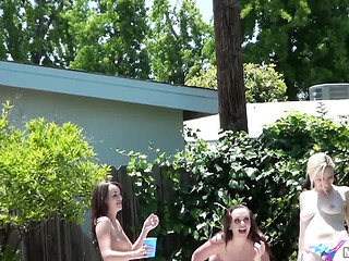 Hotty neighbors get caught in a wild pool 3some