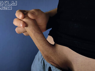 Horny guy wanking big dick moaning from orgasm ASMR, huge load