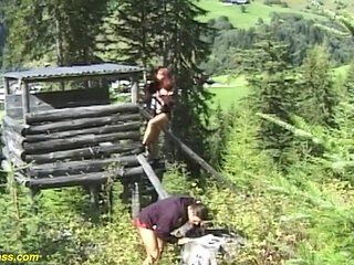 German couple fucks in front of the mountains