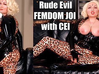 Rude evil latex femdom POV, JOI CEI video