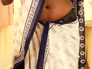 Desi Tamil Wife Renu Panties Body Show & Slow Saree Dressing Tease for Secret Bestie! Indianhotwifex