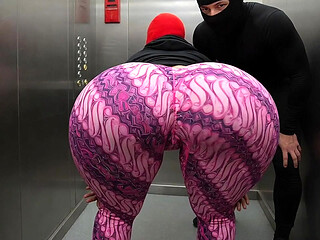 Big Ass Aunt in Tight Indigo Leggings Observed from Behind