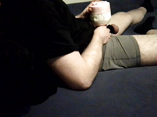 Tied cock and balls & cock with cocksleeve homemade tight fleshlight fuck