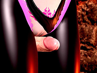 Hot Succubus with Big Tits in Oil - Thighjob Teasing for Big Dick in Leather Leggings, POV Staircase Doggy Style Sex