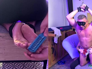 Teasing Brunette Bound in Tickling Bondage: Mandys Quick Lesson Sparks Foot Worship on Chad