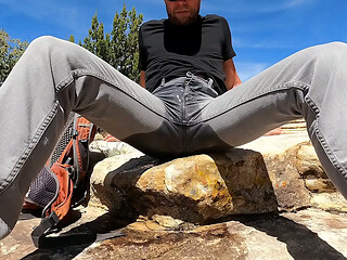 Pissing my jeans and jerking off out in the desert