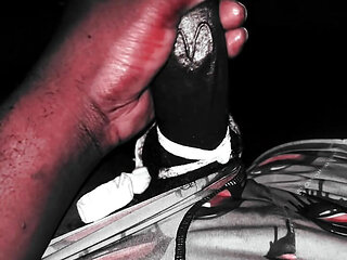 Bouncing my dick&jerking it around while on my homemade dick leash