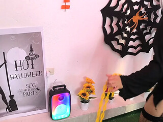 A 30-year-old witch enjoying sex on Halloween at a solitary party